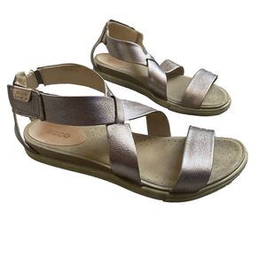 Ecco Sandals Women 8-8.5/EU 39 Gold Metallic Leather Comfort Cross Straps Damara